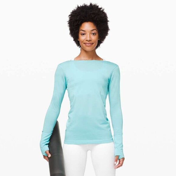 Lululemon Light Blue Swiftly Speed Long Sleeve Cinch Ruched Back Top Size 8 - Picture 4 of 9